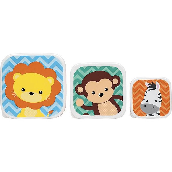 Pote Plástico KIT com 3 Potes Animais