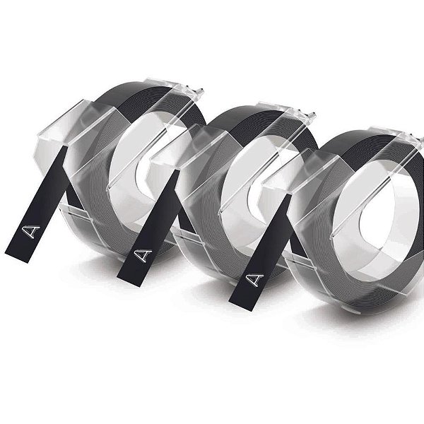 Fita para Rotulador Manual 9MM X 3M Vinil Preta Blister com 03