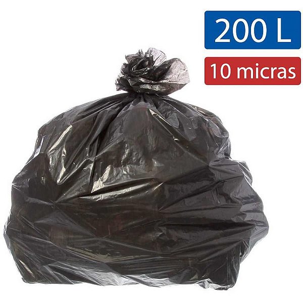 Saco para Lixo 200L Preto 90X115CM 10 Micras Pacote com 100 Unidades