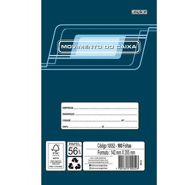 Livro Movimento Caixa 1/4 100 Folhas - Pacote com 10 Unidades