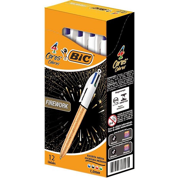 Caneta Esferográfica BIC 4 Cores Firework - Caixa com 12 Unidades