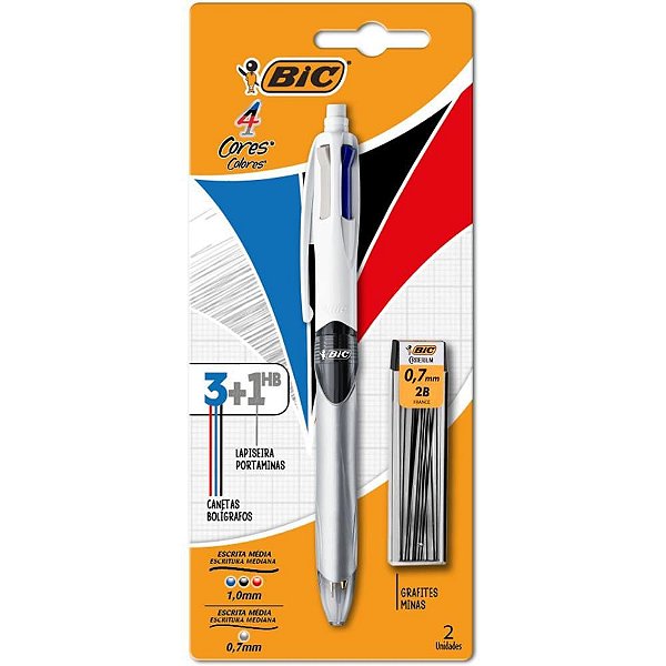 Caneta Esferográfica BIC 4 Cores + Lapiseira 0.7MM com Grafite