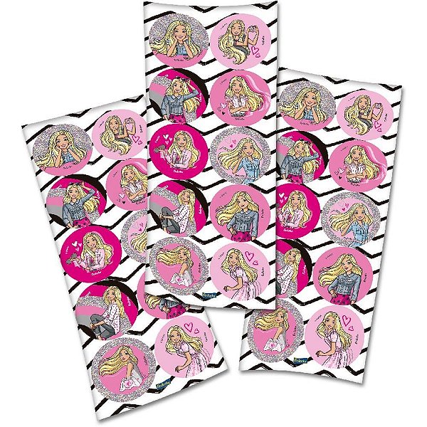 Adesivos Decorados Barbie Sortidos 9,5X23CM - Pacote com 30