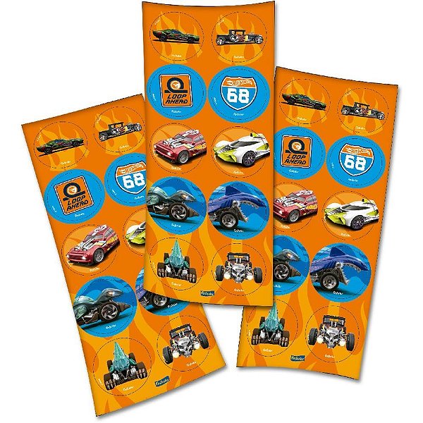 Adesivos Decorados HOT Wheels Cartela Sortida 9,5X23CM - Pacote com 30 Unidades