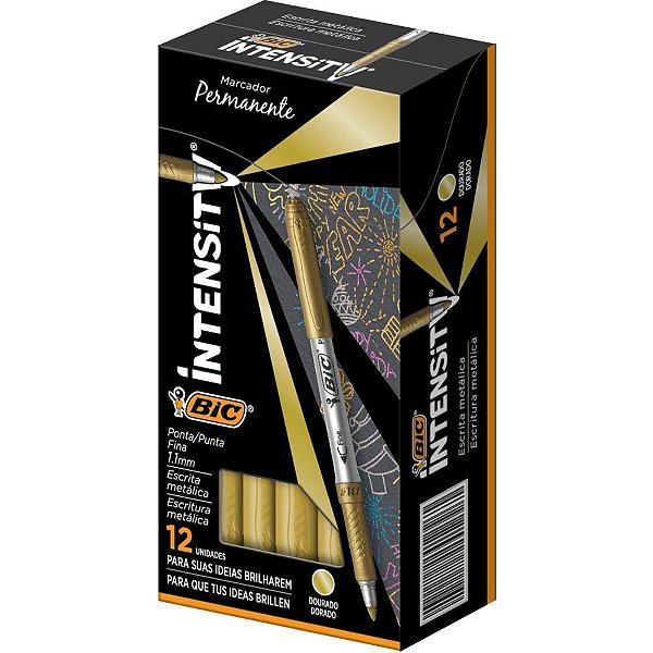 Pincel Marcador Permanente MARK Metálico 1.1MM Dourado com 12