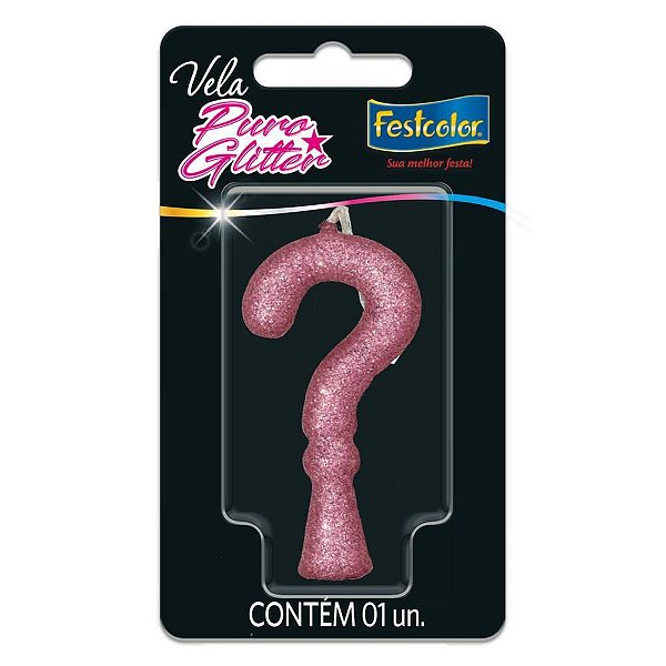 Vela para Aniversário Interrogação com Glitter Rosa - Caixa com 10 Unidades