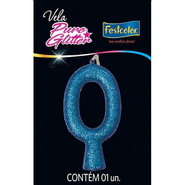 Vela para Aniversário N.00 Glitter Azul Caixa com 10
