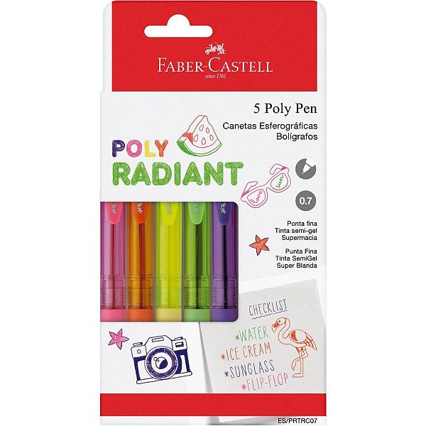 Caneta Esferográfica POLY Pen Radiant 5 Cores - Pacote com 6 Unidades