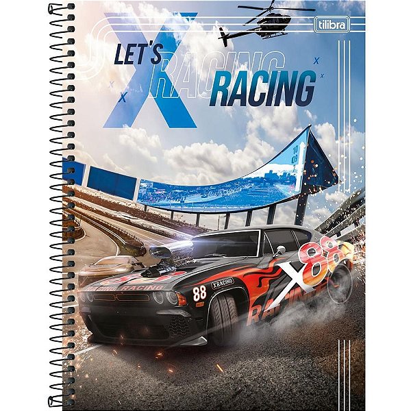 Caderno Universitário 10 Matérias Capa Dura X-RACING 160 Folhas