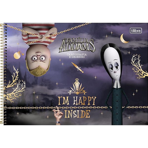 Caderno de Desenho Universitário Capa Dura Família ADDAMS Espiral 80 Folhas