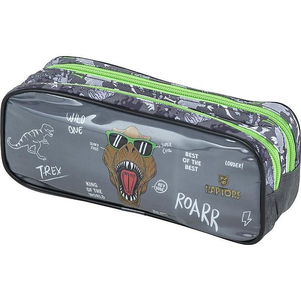 Estojo PVC Raptor VERDE/CINZA Duplo