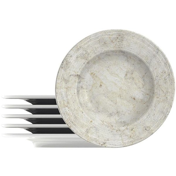 Utensílio Doméstico Prato Sobremesa Travertino Porcelana 21CM - 6 Peças