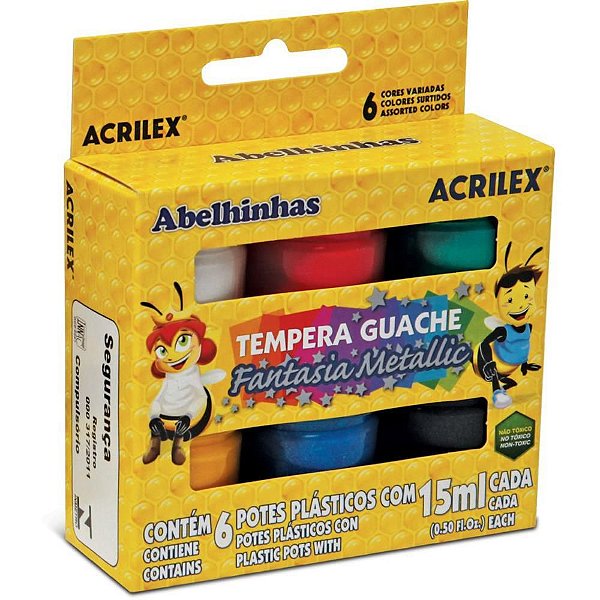 Tinta Guache 15ML 6 Cores Fantasia Metálicas
