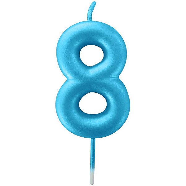 Vela para Aniversário N.08 Azul Metalizada 6CM CX C/ 12