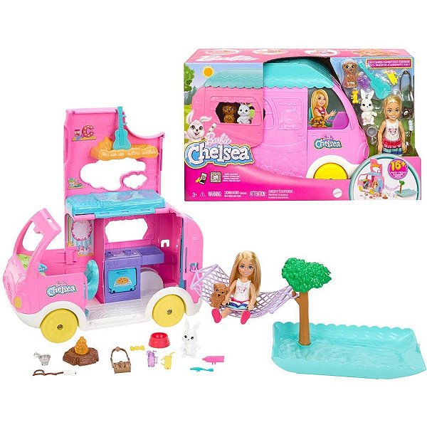 Barbie Family Chelsea Trailer de Camping 2 em 1