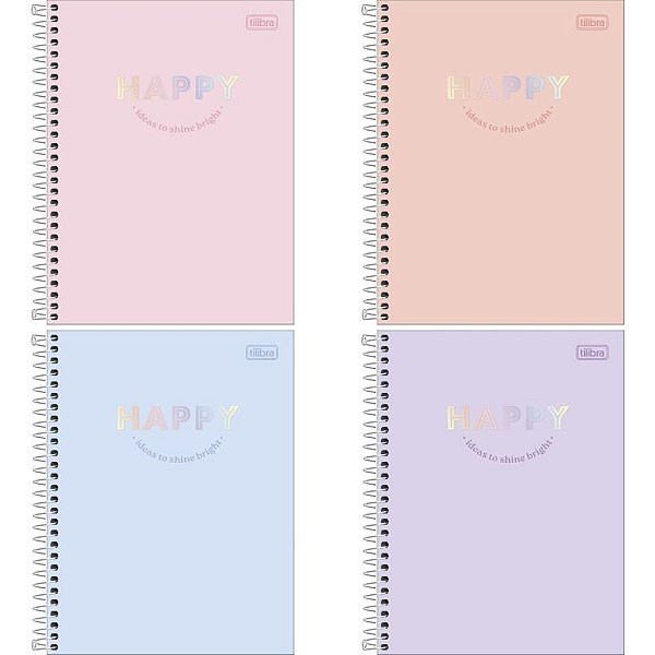 Caderno 10X1 Capa Dura Colegial HAPPY 160 Folhas - Pacote com 4