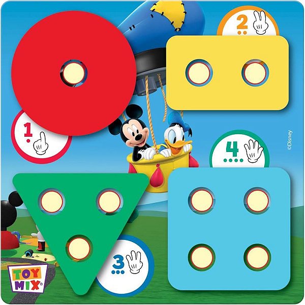 Brinquedo Pedagógico Madeira Mickey ENC. FORMAS/CORES 17PCS