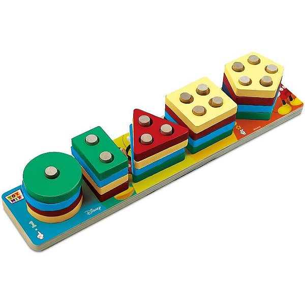 Brinquedo Pedagógico Madeira Mickey ENC. FORMAS/CORES 5COLU