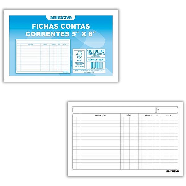 Ficha Conta Corrente 5X8 - 12,7X20,3CM - Pacote com 100 Unidades