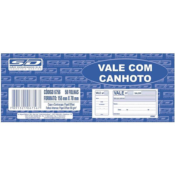 Impresso Vale 050 Folhas com Canhoto  PCT.C/20