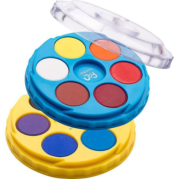 Aquarela Escolar Color JOY Estojo Empilhável 12 Cores - Pacote com 12