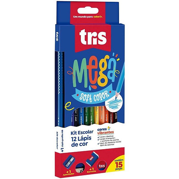 Kit Lápis de COR Triangular Mega SOFT Color TRIS – 12 Cores (conjunto com 6 KITS)