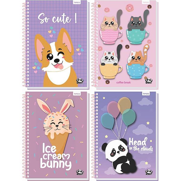 Caderno 20X1 Capa Dura Kawaii 320 Folhas - Pacote com 2
