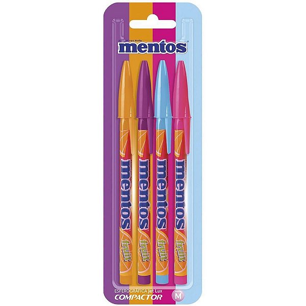 Caneta Esferográfica JET LUX Mentos 4 Cores Sortidas – Caixa com 10 Unidades
