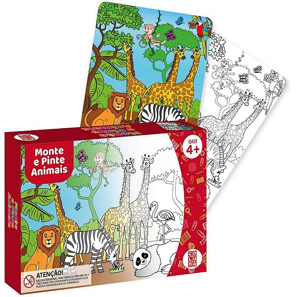 QUEBRA-CABEÇA Cartonado Monte e Pinte Animais 24 PCS.