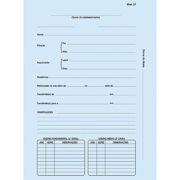 Pasta do Aluno Modelo 17 - 240X325MM Azul - Pacote com 50 Unidades