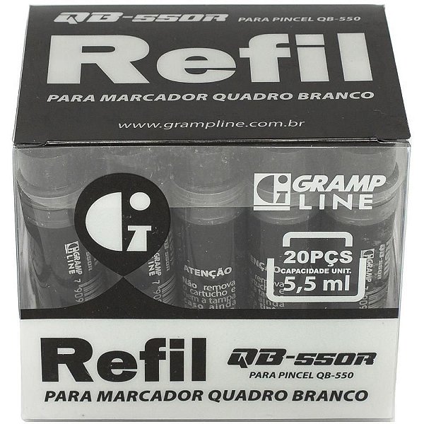 Refil de Pincel Marcador para Quadro Branco QB-550R 5,5ML Preto DP 20