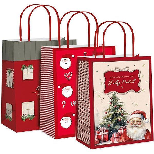 Sacola de Natal 21,5X15X8CM Sortido Pacote com 10