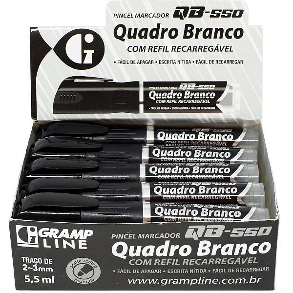 Pincel Quadro Branco QB550 Recarregável Preto - Display com 10 Unidades