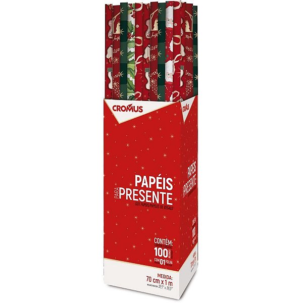 Papel Presente Natal 70X100CM - 9 Modelos Sortidos Display com 100 Folhas