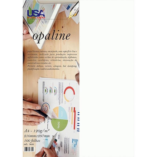 Papel Opaline A4 Branco Nacional 120G Pacote com 100 Folhas