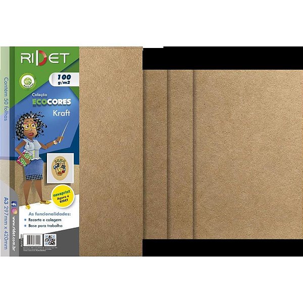 Papel KRAFT Folha KRAFT A3 100G - Pacote com 50 Folhas