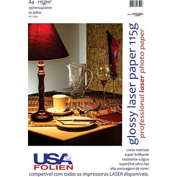 Papel Fotográfico Laser A4 115G Pacote com 20 Folhas