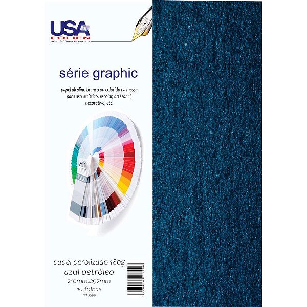 Papel A4 Pérolado Color Graphics 180G Azul Petróleo Pacote C/10
