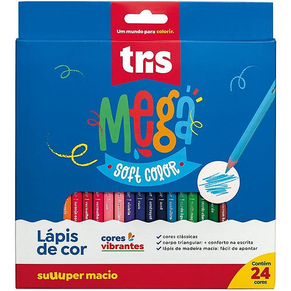 Lápis de COR Triangular Mega SOFT Color 24 Cores Pacote com 06