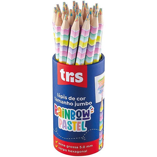 Lápis de COR Jumbo TRIS Rainbow Pastel - Pote com 24 Unidades
