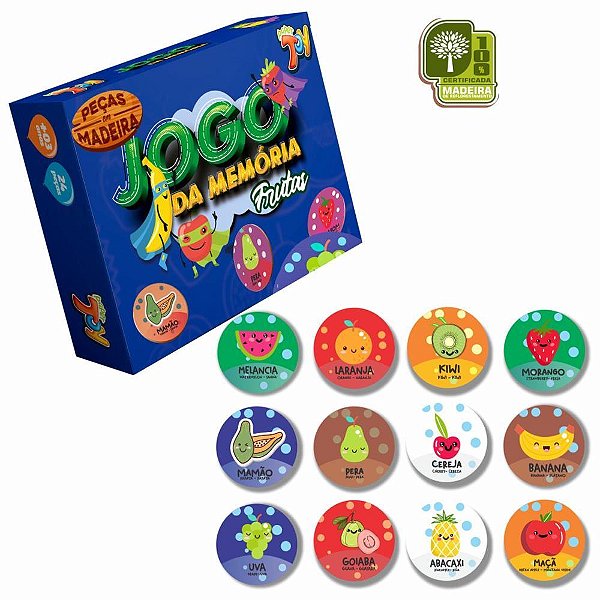 Jogo da Memória Frutas em Madeira com 24 Peças