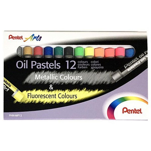 Giz Pastel Oleoso 12 Cores Fluorescentes e Metálicas