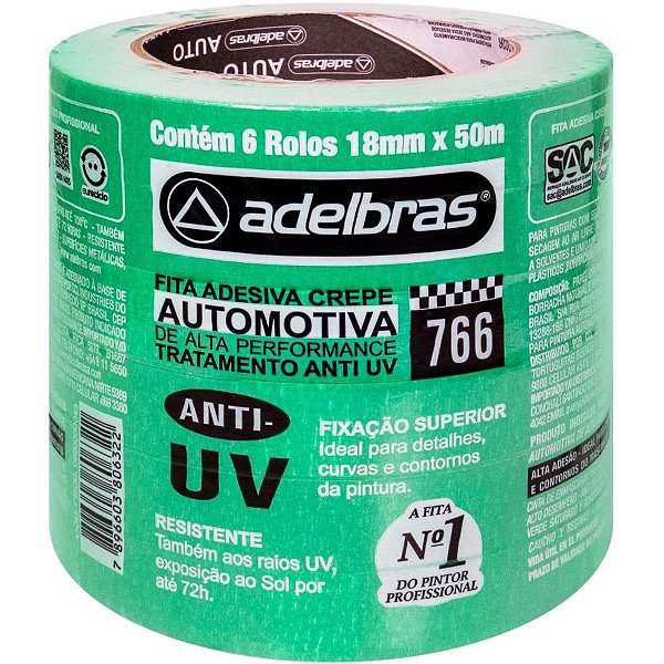 Fita Crepe Automotiva 766 MASK 18MM X 50M Pacote com 6 Unidades