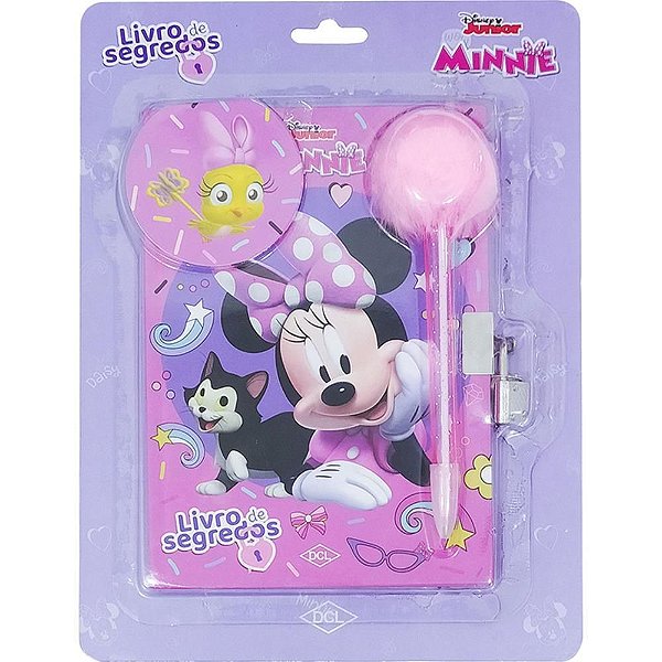 Diário Minnie - Livro de Segredos com Cadeado, Caneta Pompom e Adesivos
