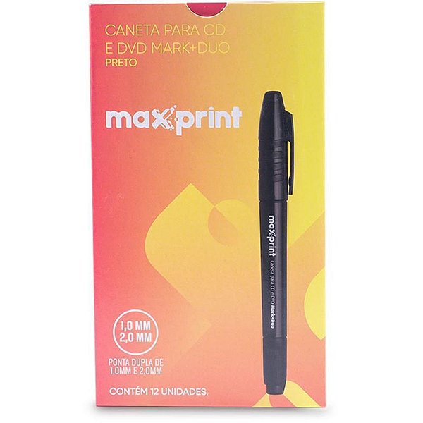 Caneta para CD/DVD MARK+ Preto Duo 1.0MM e 2.0MM Caixa com 12 Unidades