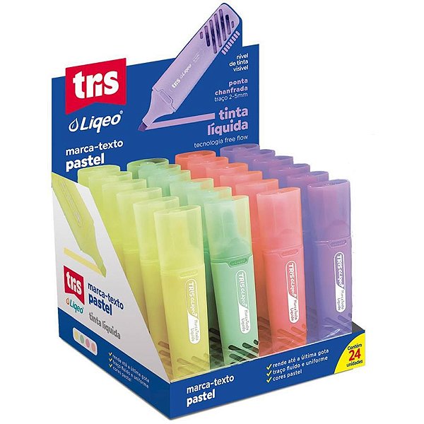 Caneta Marca Texto TRIS Liqeo FLAT 4 Cores Pastel DP.C/24