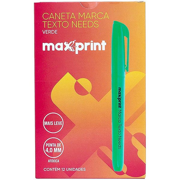 Caneta MARCA-TEXTO Needs Verde - Caixa com 12 Unidades