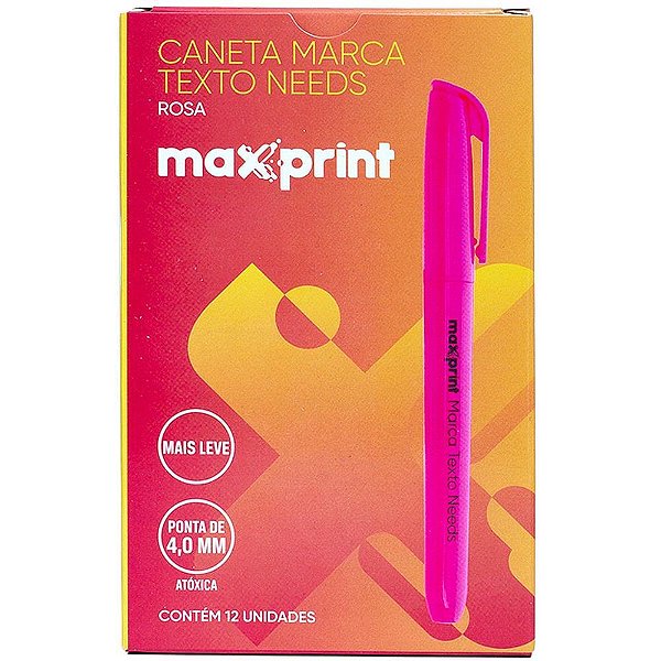 Caneta MARCA-TEXTO Needs Rosa Ponta Chanfrada 4MM Caixa com 12 Unidades