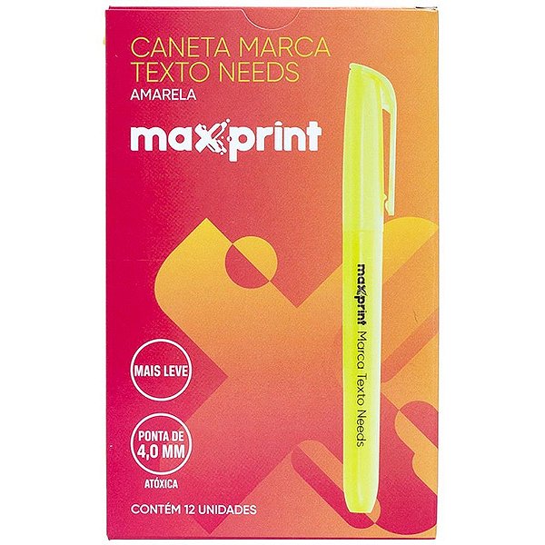 Caneta Marca Texto Needs Amarela Caixa com 12 Unidades