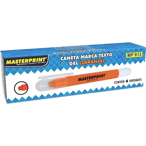 Caneta Marca Texto GEL MP 613 Laranja - Caixa com 6 Unidades